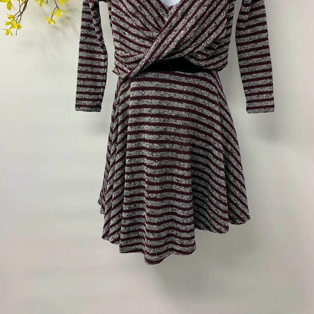 Free People LongSleeve Stripe BurgundyGray‎ Dress S